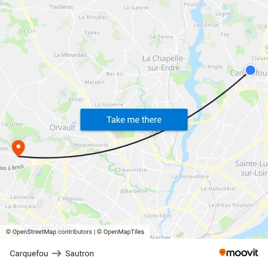 Carquefou to Sautron map