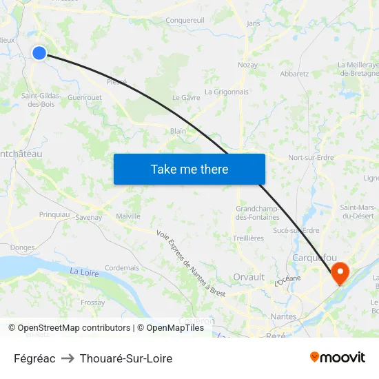 Fégréac to Thouaré-Sur-Loire map