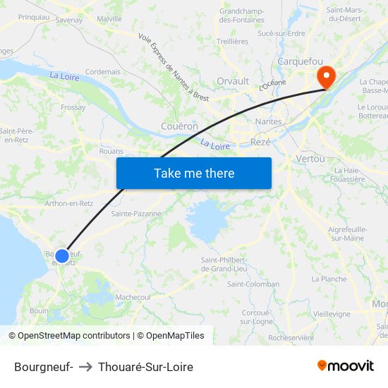 Bourgneuf- to Thouaré-Sur-Loire map