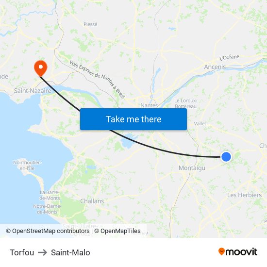 Torfou to Saint-Malo map