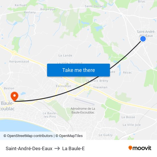Saint-André-Des-Eaux to La Baule-E map