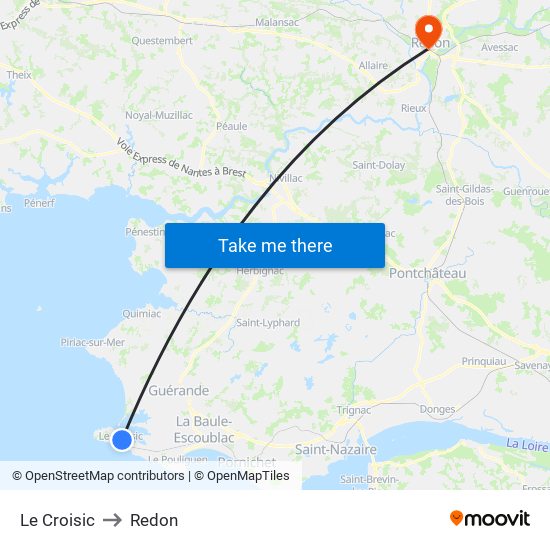 Le Croisic to Redon map