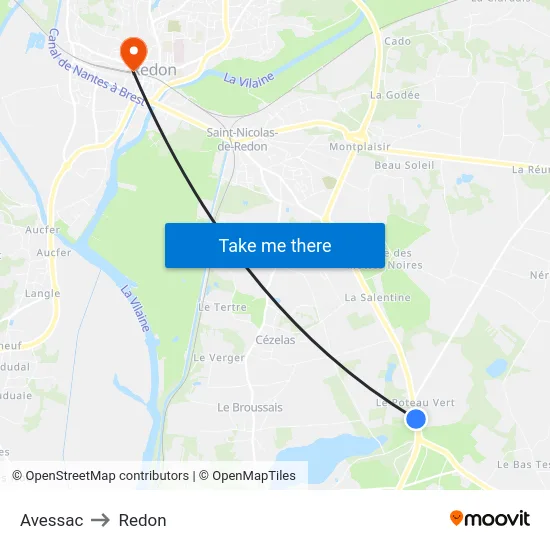 Avessac to Redon map
