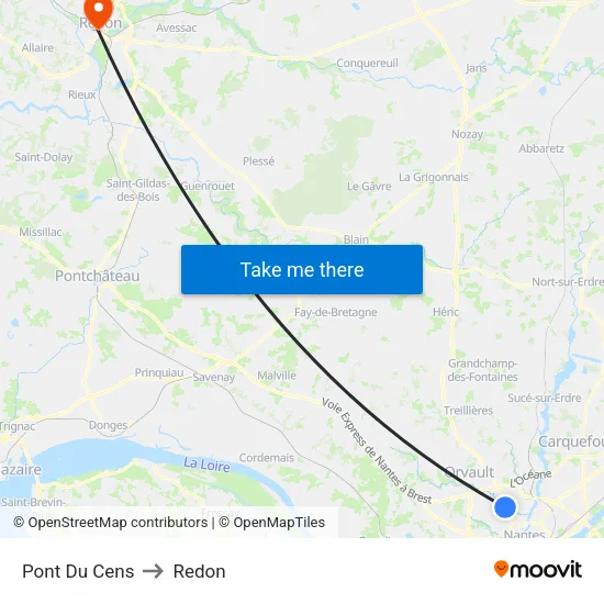 Pont Du Cens to Redon map
