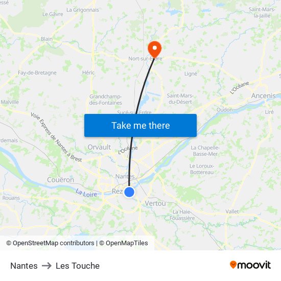 Nantes to Les Touche map