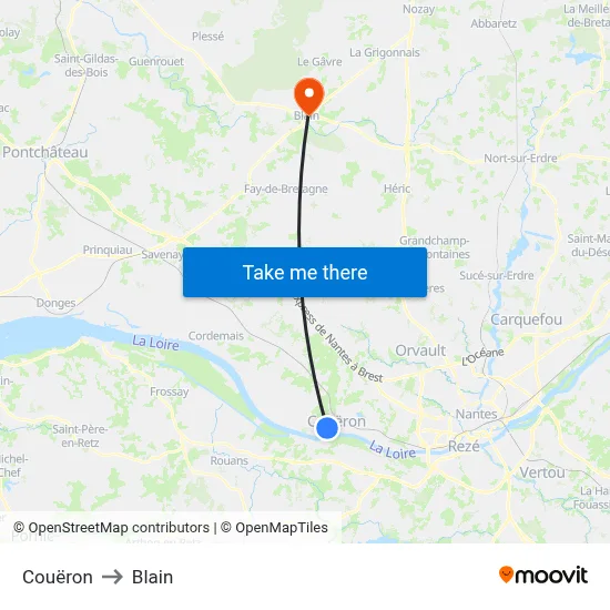 Couëron to Blain map
