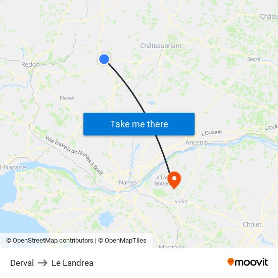 Derval to Le Landrea map