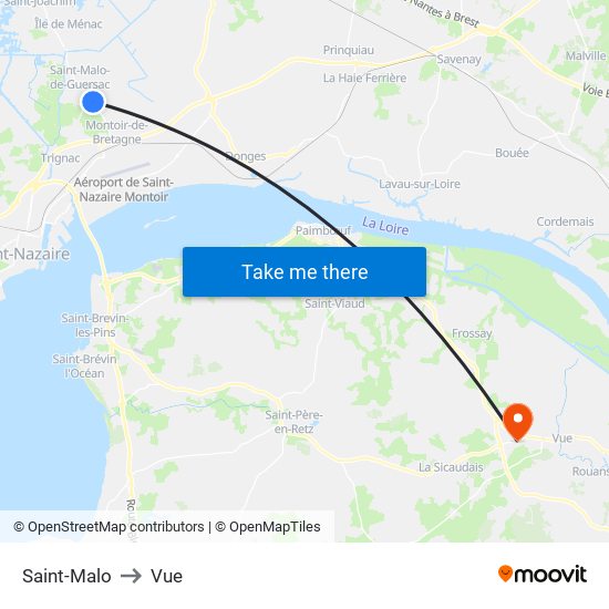 Saint-Malo to Vue map