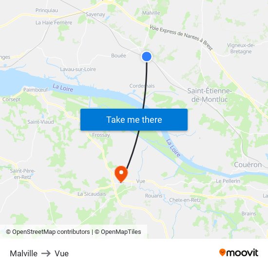 Malville to Vue map