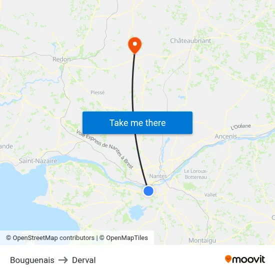 Bouguenais to Derval map