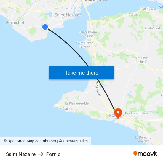 Saint Nazaire to Pornic map