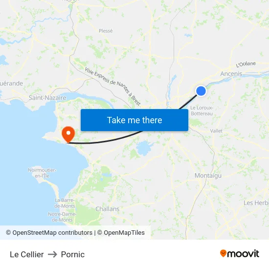 Le Cellier to Pornic map