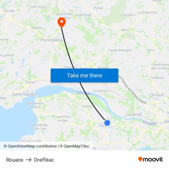 Rouans to Drefféac map