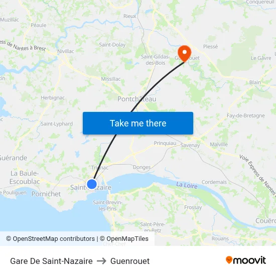 Gare De Saint-Nazaire to Guenrouet map