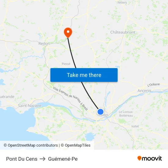 Pont Du Cens to Guémené-Pe map