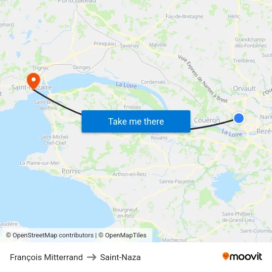 François Mitterrand to Saint-Naza map