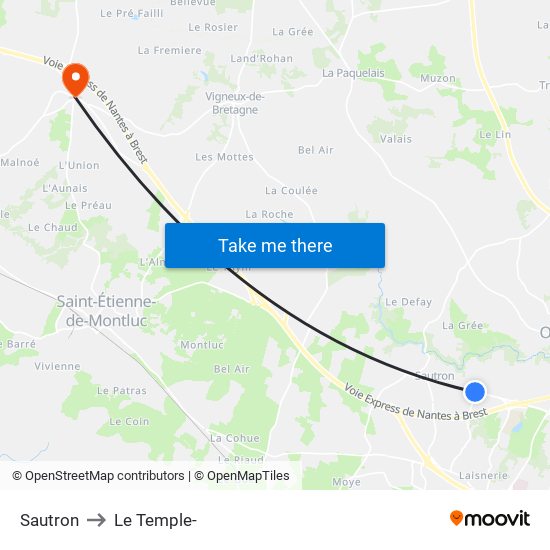 Sautron to Le Temple- map