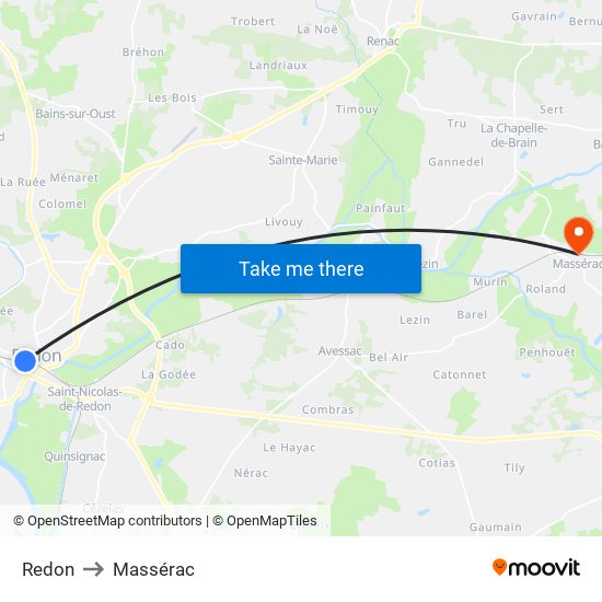 Redon to Massérac map
