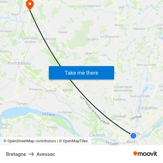 Bretagne to Avessac map