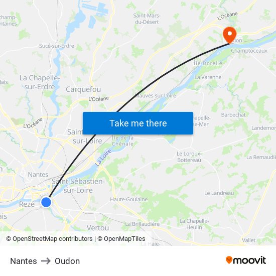 Nantes to Oudon map