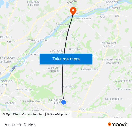 Vallet to Oudon map