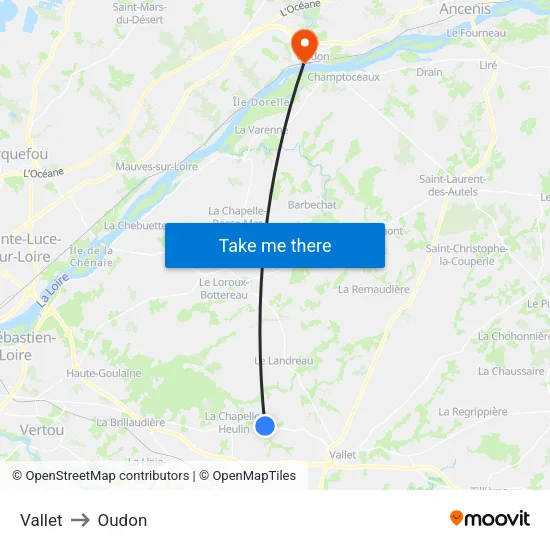 Vallet to Oudon map