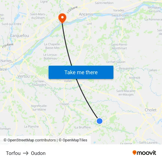 Torfou to Oudon map