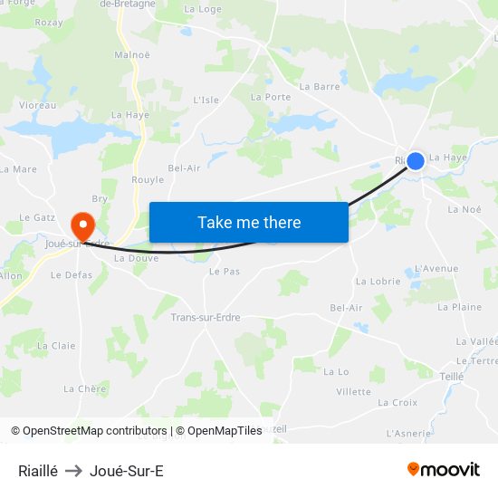 Riaillé to Joué-Sur-E map