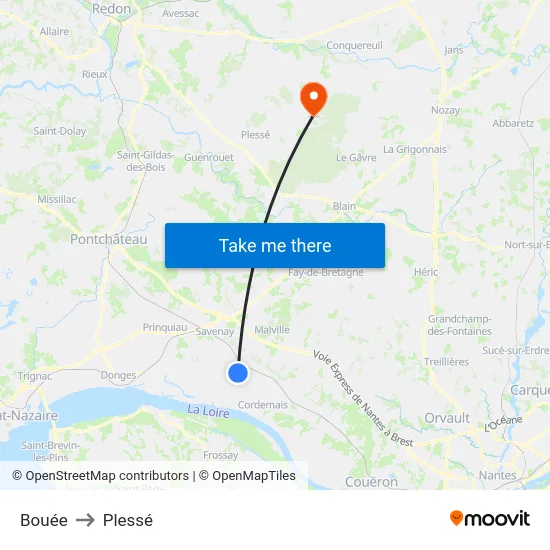 Bouée to Plessé map