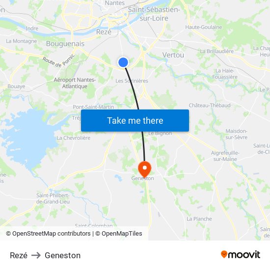 Rezé to Geneston map