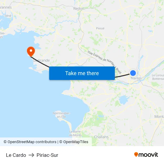 Le Cardo to Piriac-Sur map