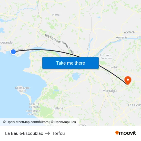 La Baule-Escoublac to Torfou map