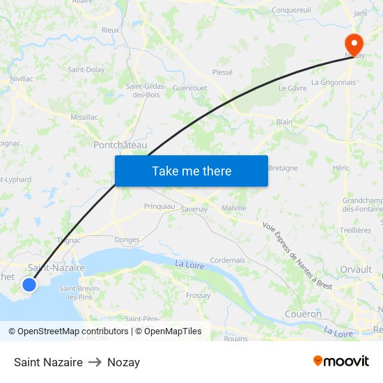 Saint Nazaire to Nozay map