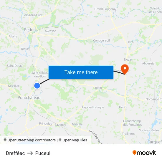 Drefféac to Puceul map