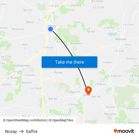 Nozay to Saffré map