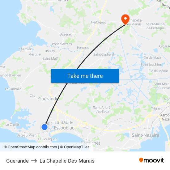 Guerande to La Chapelle-Des-Marais map