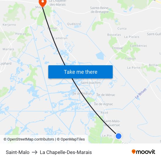 Saint-Malo to La Chapelle-Des-Marais map