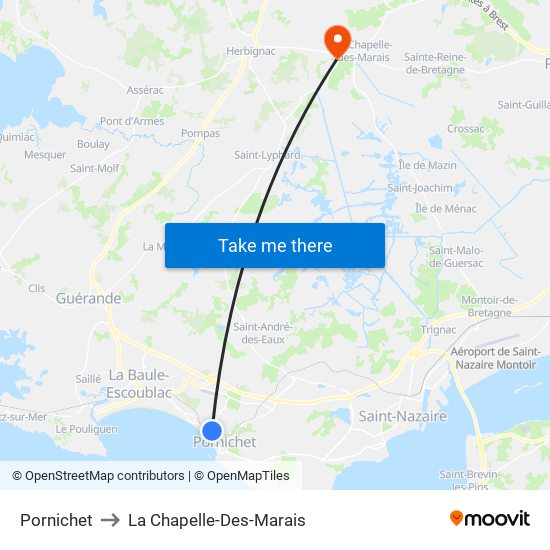 Pornichet to La Chapelle-Des-Marais map