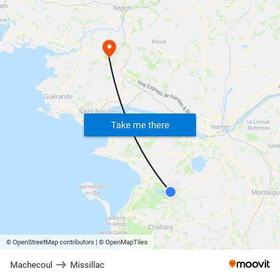 Machecoul to Missillac map