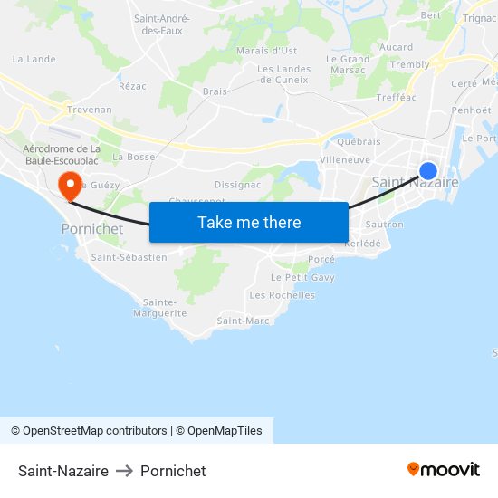 Saint-Nazaire to Pornichet map