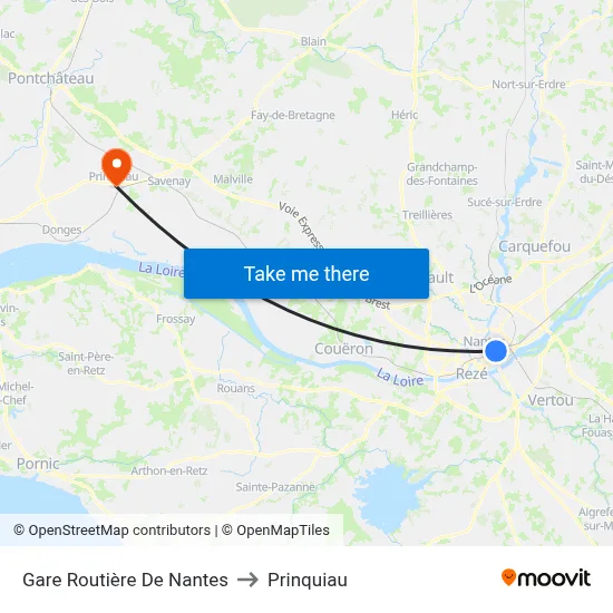 Gare Routière De Nantes to Prinquiau map
