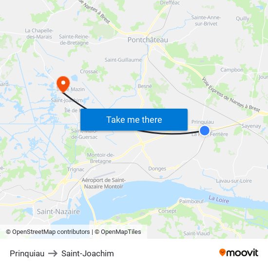 Prinquiau to Saint-Joachim map