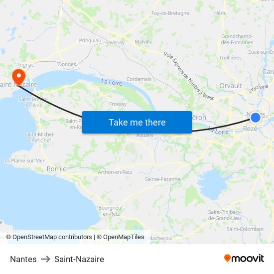 Nantes to Saint-Nazaire map