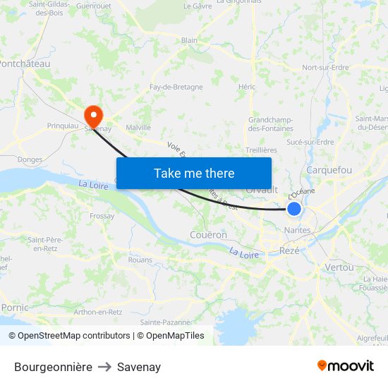 Bourgeonnière to Savenay map