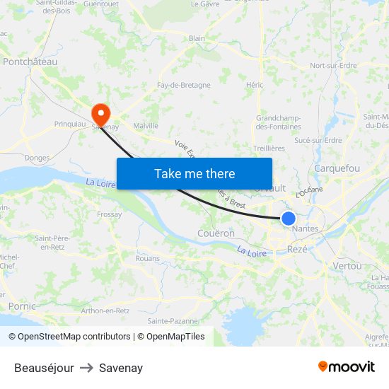 Beauséjour to Savenay map