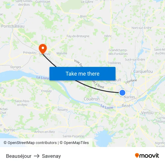 Beauséjour to Savenay map