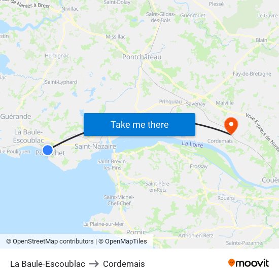 La Baule-Escoublac to Cordemais map