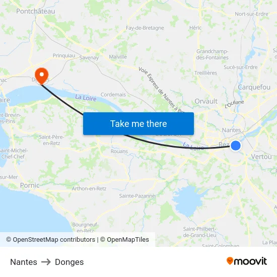 Nantes to Donges map