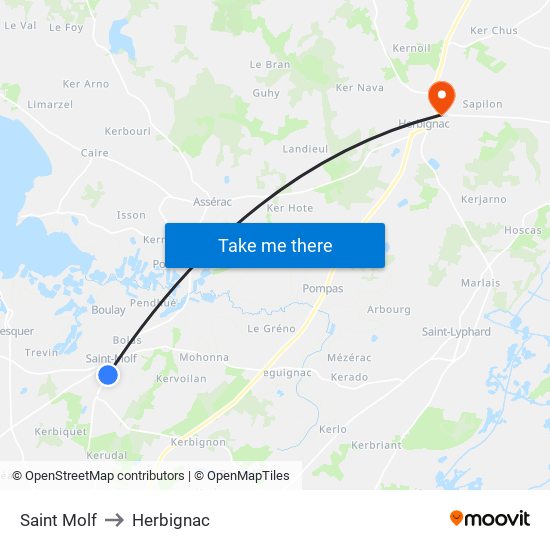 Saint Molf to Herbignac map