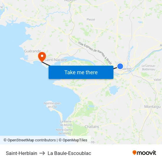 Saint-Herblain to La Baule-Escoublac map